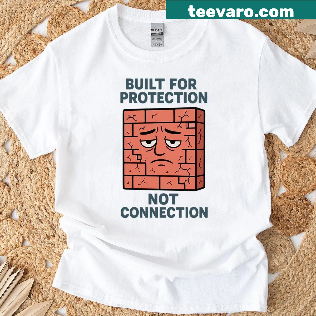 Funny emotional wall design t-shirt with witty text — on a men's t-shirt