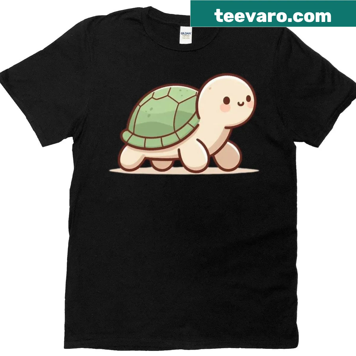 T-shirt featuring a calm turtle and motivational text — on a men's t-shirt