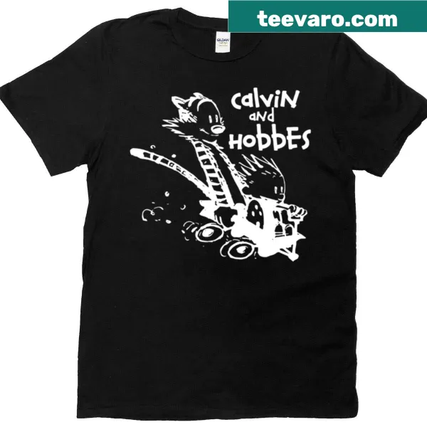 Vintage-style Christmas t-shirt featuring Calvin and Hobbes