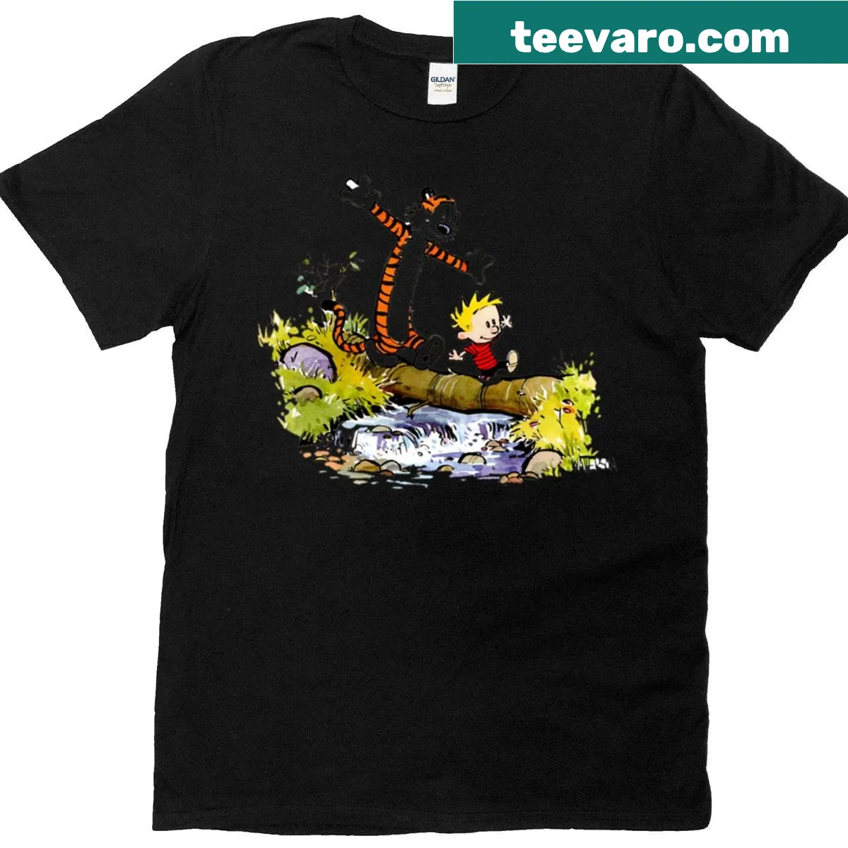 Vintage-inspired Calvin and Hobbs graphic on a t-shirt — on a men's t-shirt