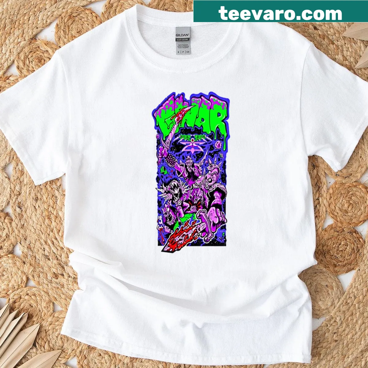 Cartoon smiling head graphic on a T-shirt — on a men's t-shirt