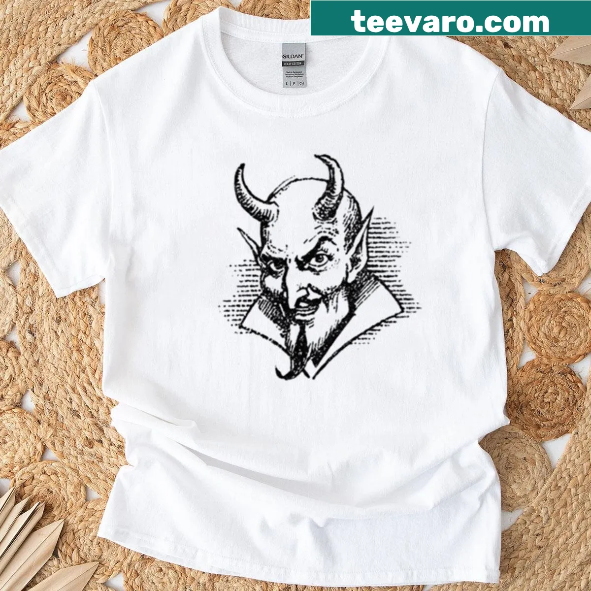 Cartoon graphic of Satan on T-shirt — on a men's t-shirt