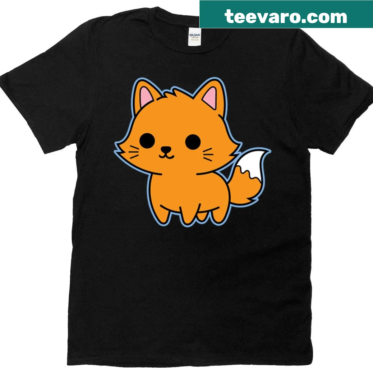 Oversized t-shirt featuring a cartoon-style little orange fox — on a men's t-shirt