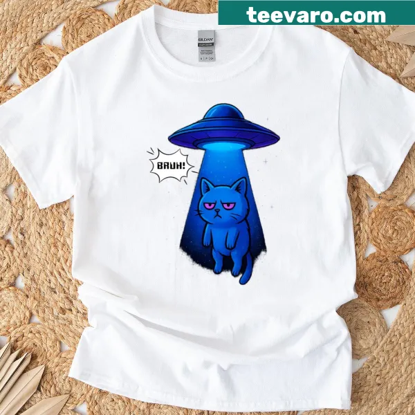 Funny cartoon cat abduction design on T-shirt