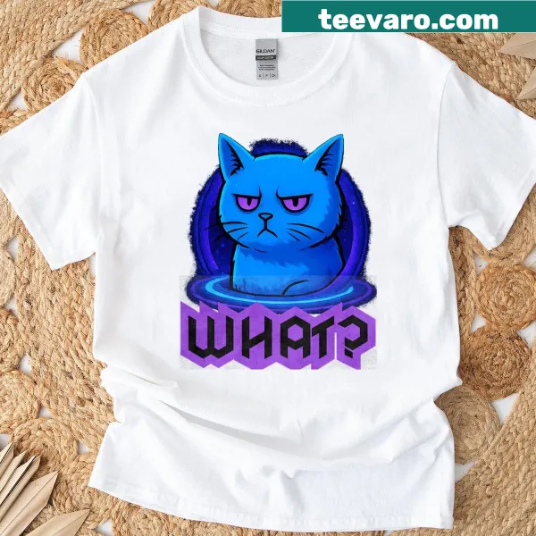 Whimsical t-shirt with a cat emerging from a portal design