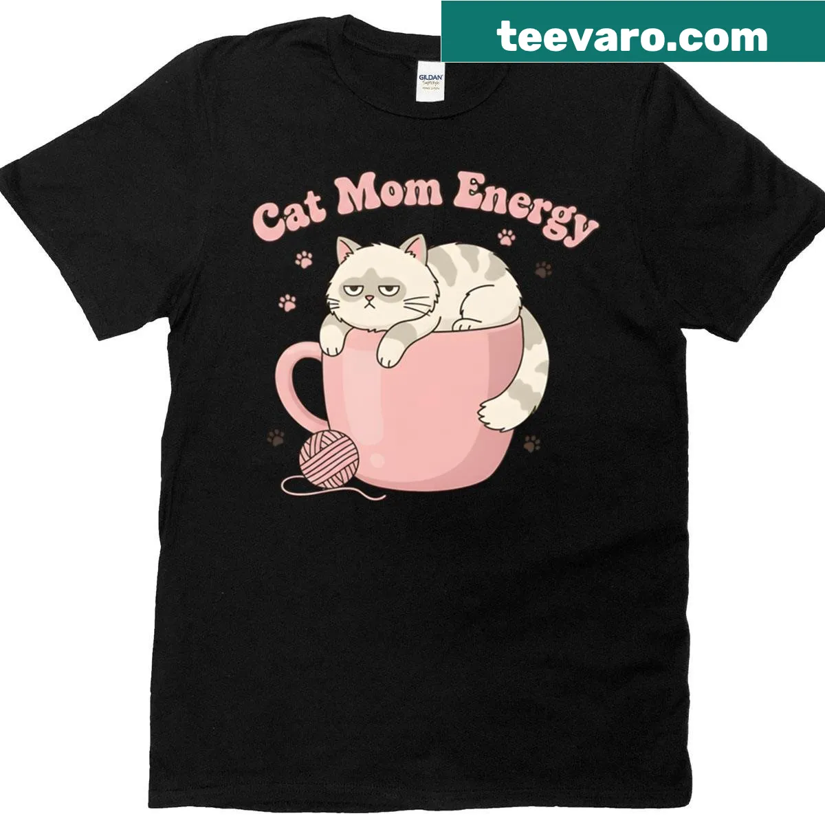 T-shirt featuring coffee and cat graphics representing cat mom energy. — on a men's t-shirt