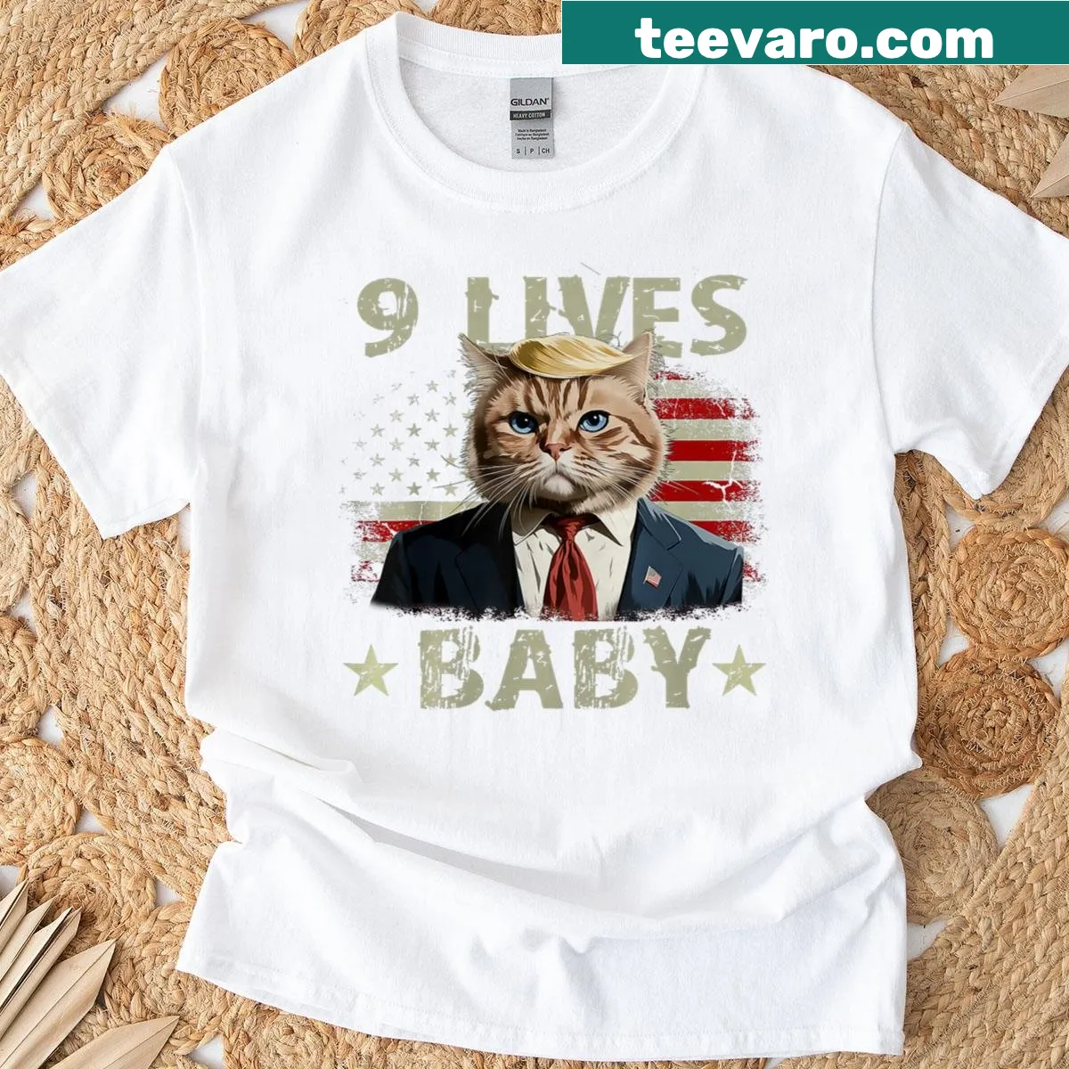 Funny text about cats and nine lives on a t-shirt — on a men's t-shirt