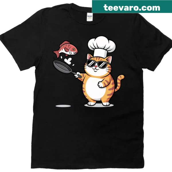 Cute cartoon chef cat in apron and hat on a t-shirt
