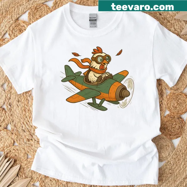 Oversized t-shirt featuring a chicken with aviator goggles