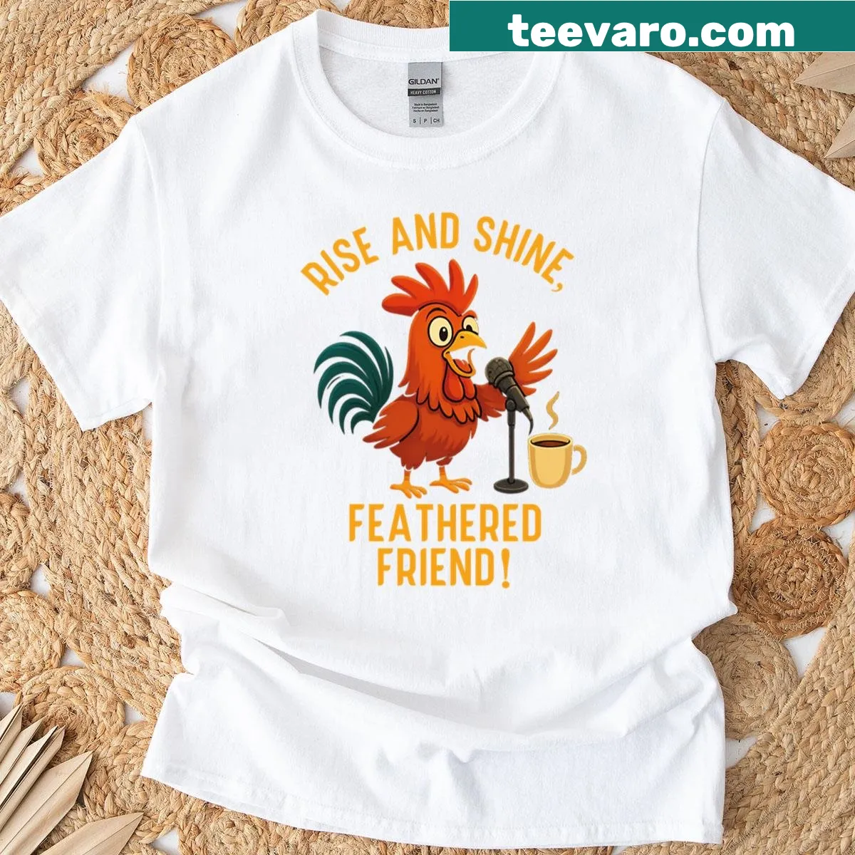 T-shirt depicting a Chicken Whisperer with an uplifting illustration — on a men's t-shirt