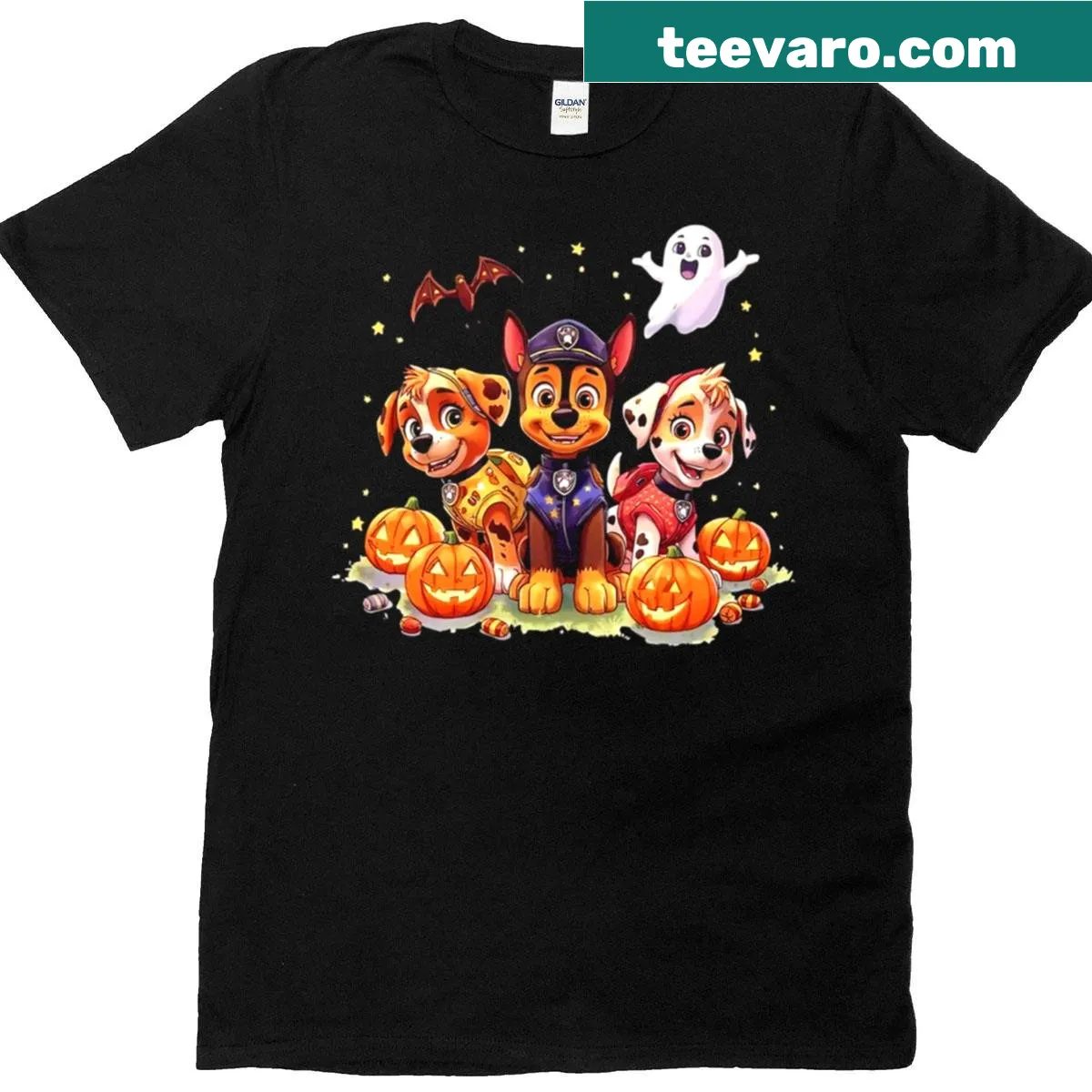 Cartoon graphic of cute dogs as police team on a T-shirt — on a men's t-shirt