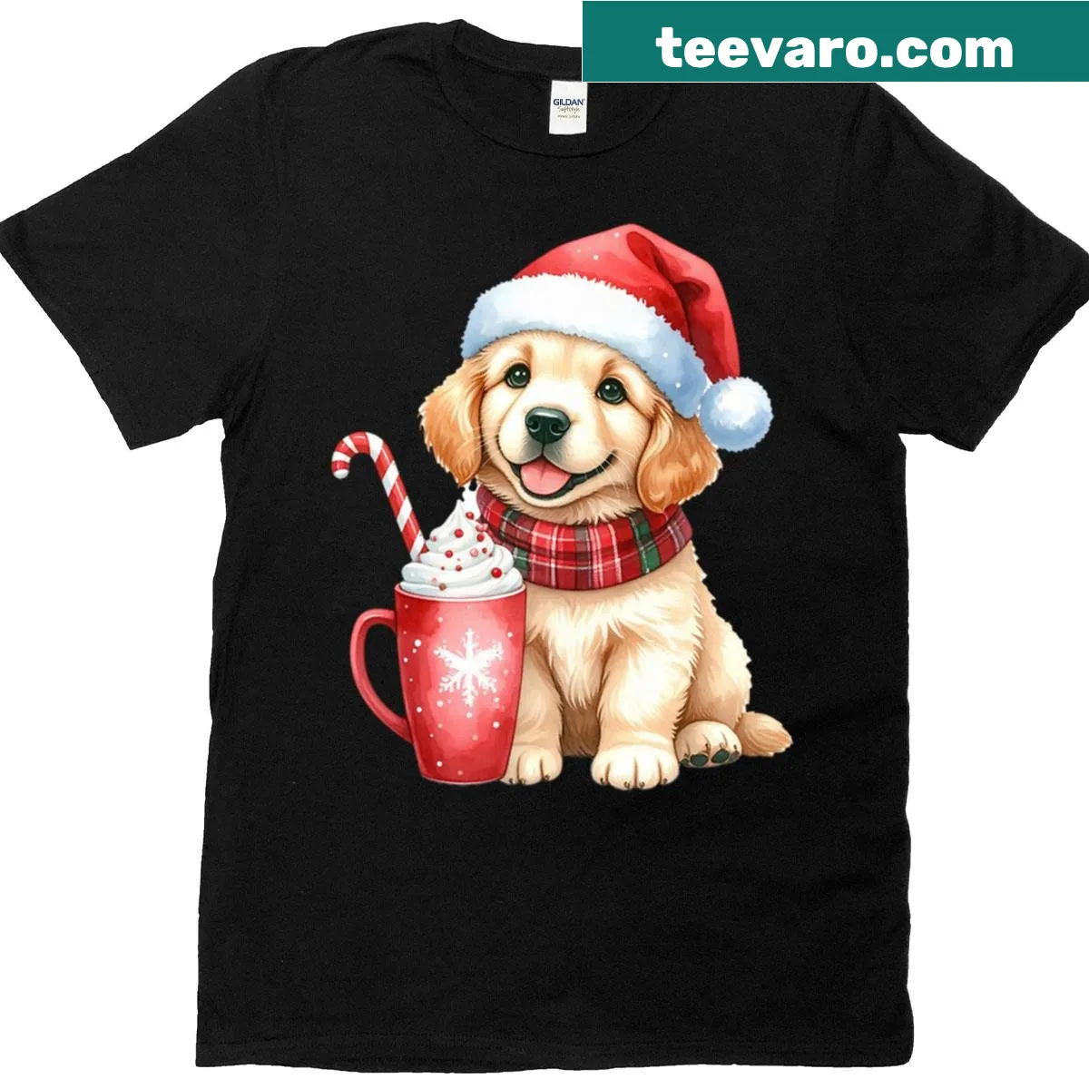 Illustration of a Christmas Golden Retriever puppy on a T-shirt — on a men's t-shirt