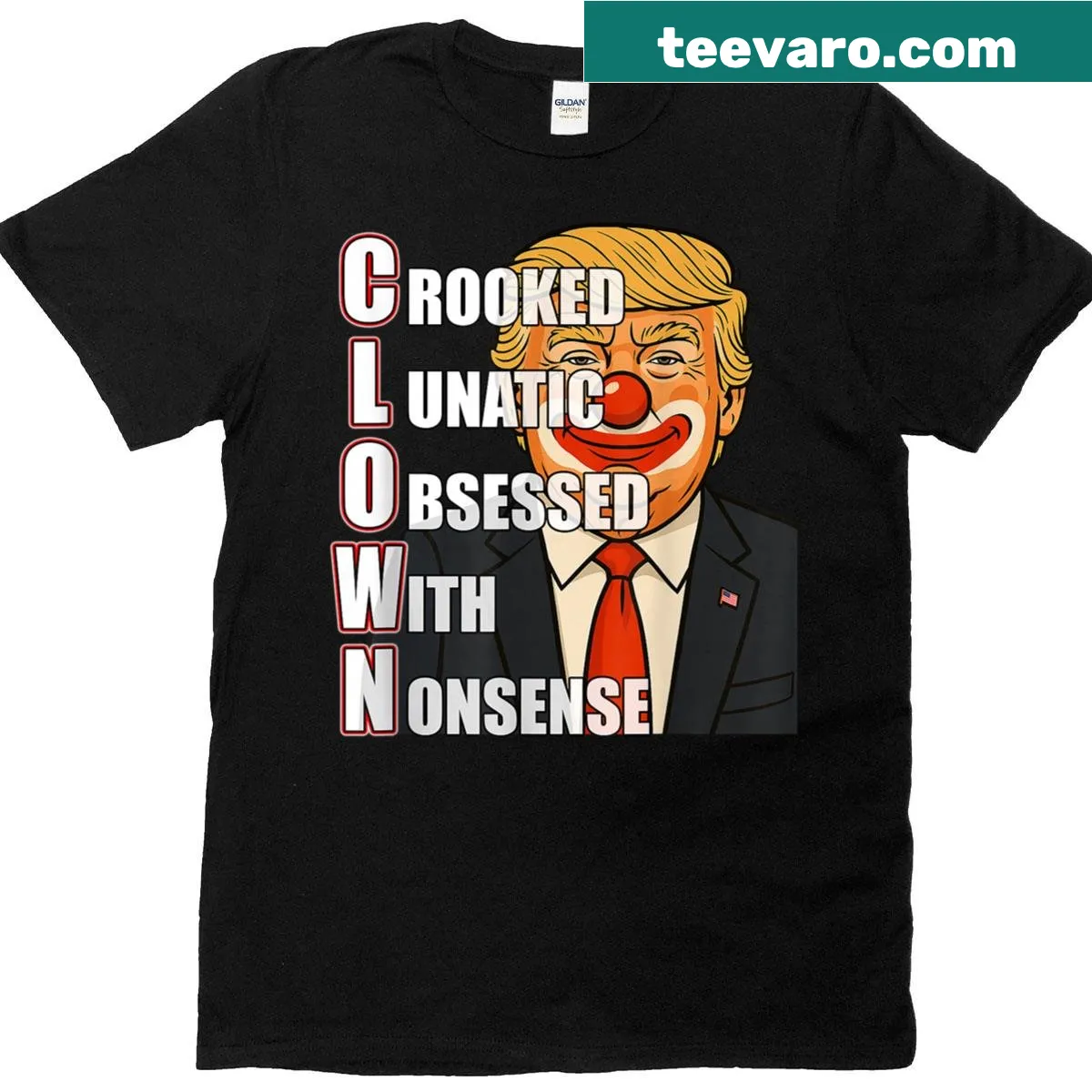 Text graphic with an acronym parodying Trump on a T-shirt — on a men's t-shirt