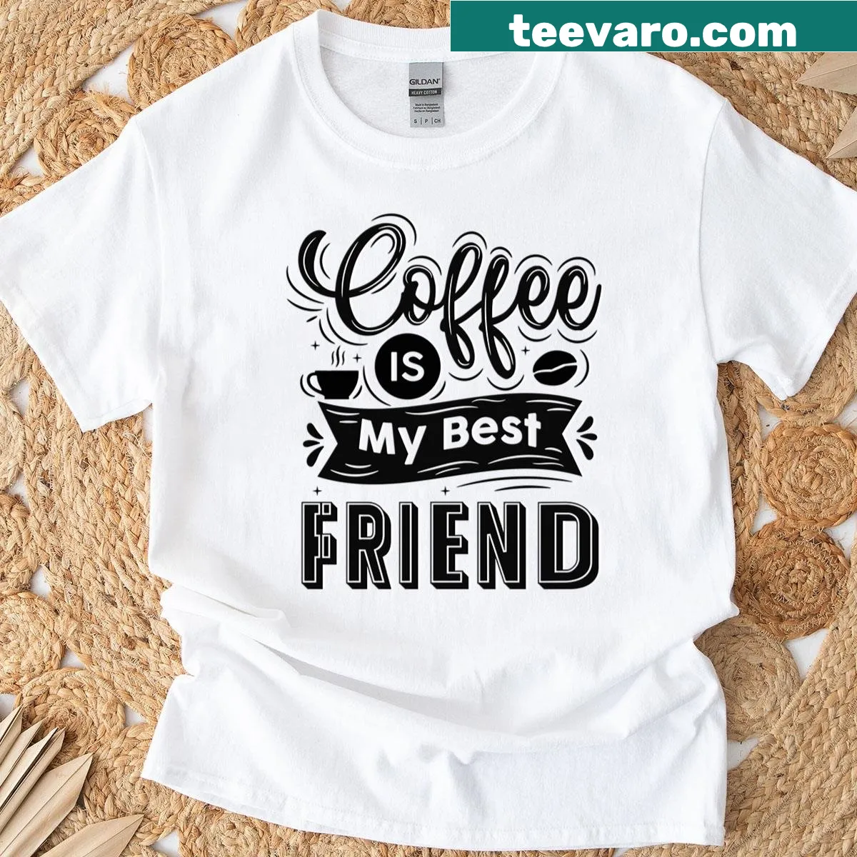 Text graphic saying Coffee Is My Best Friend on a t-shirt — on a men's t-shirt