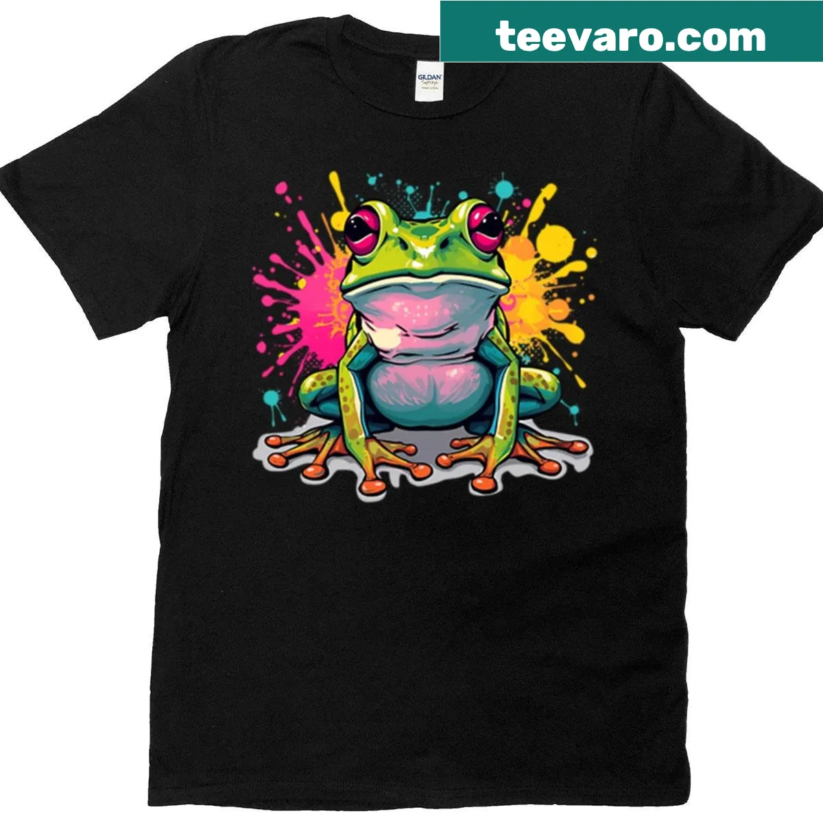 Graffiti-style pop art frog illustration on a t-shirt — on a men's t-shirt