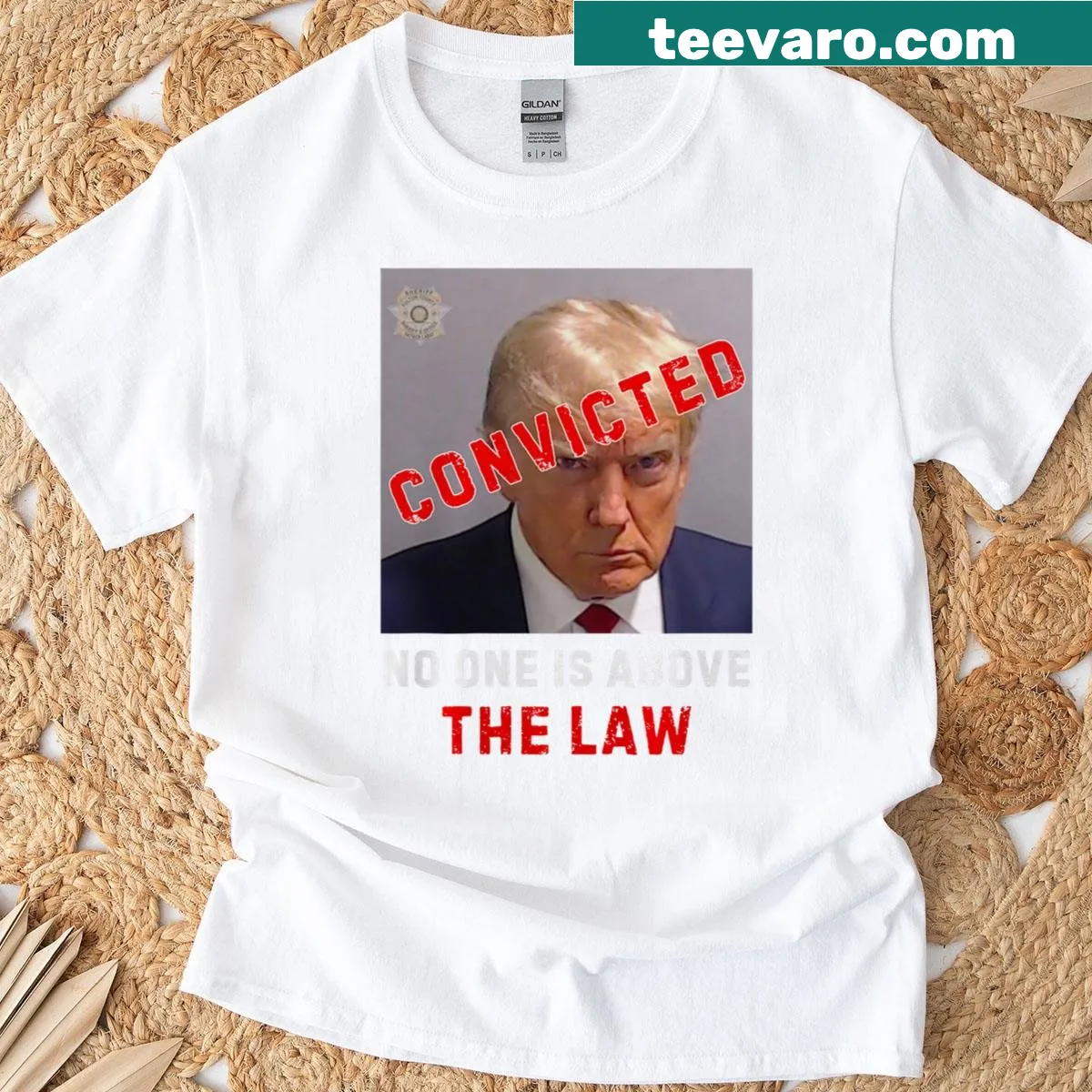 Political statement T-shirt featuring 'Convicted Trump Guilty' slogan. — on a men's t-shirt