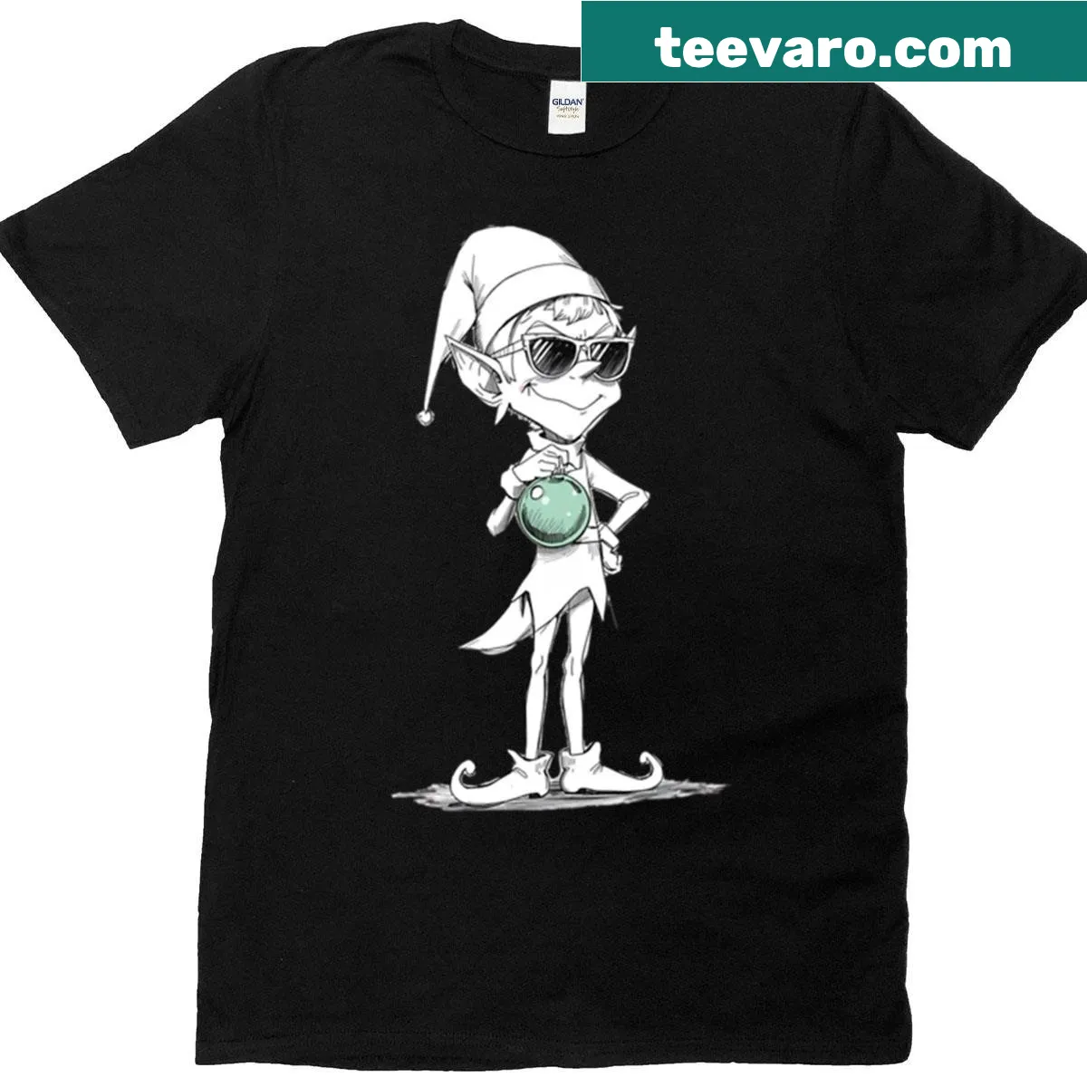 Minimalist T-shirt featuring a funny cool elf sketch. — on a men's t-shirt
