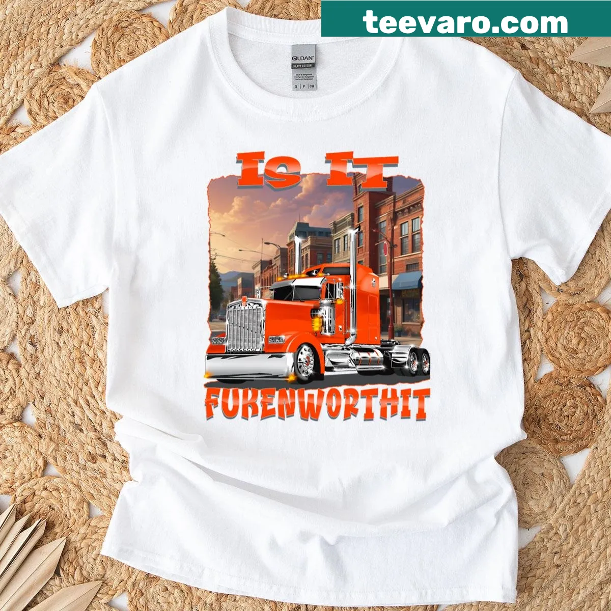 Cartoon Kenworth truck graphic on a T-shirt — on a men's t-shirt