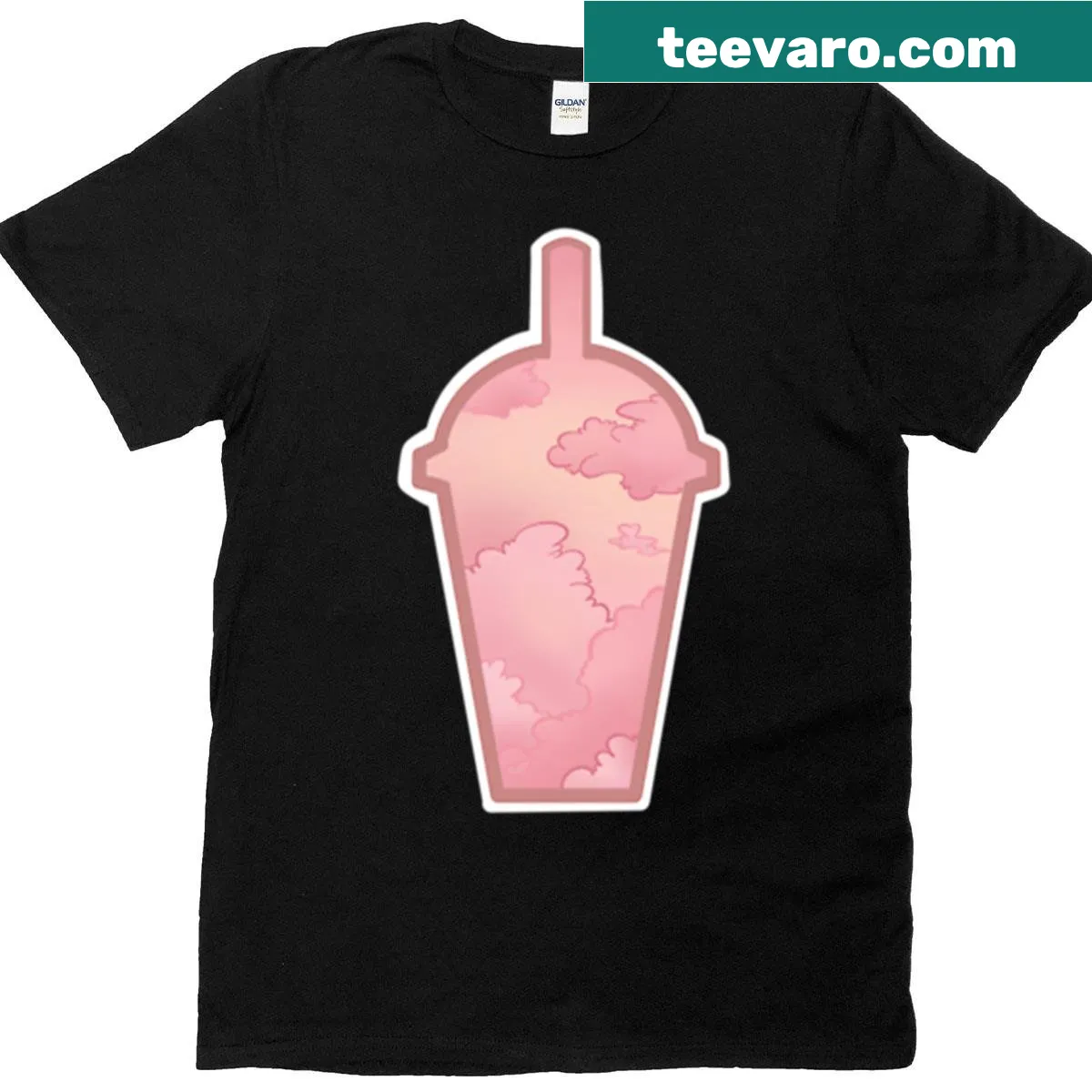 Watercolor graphic of cotton candy skies on a T-shirt — on a men's t-shirt