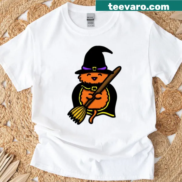 Charming cat flying on a broomstick in a whimsical design
