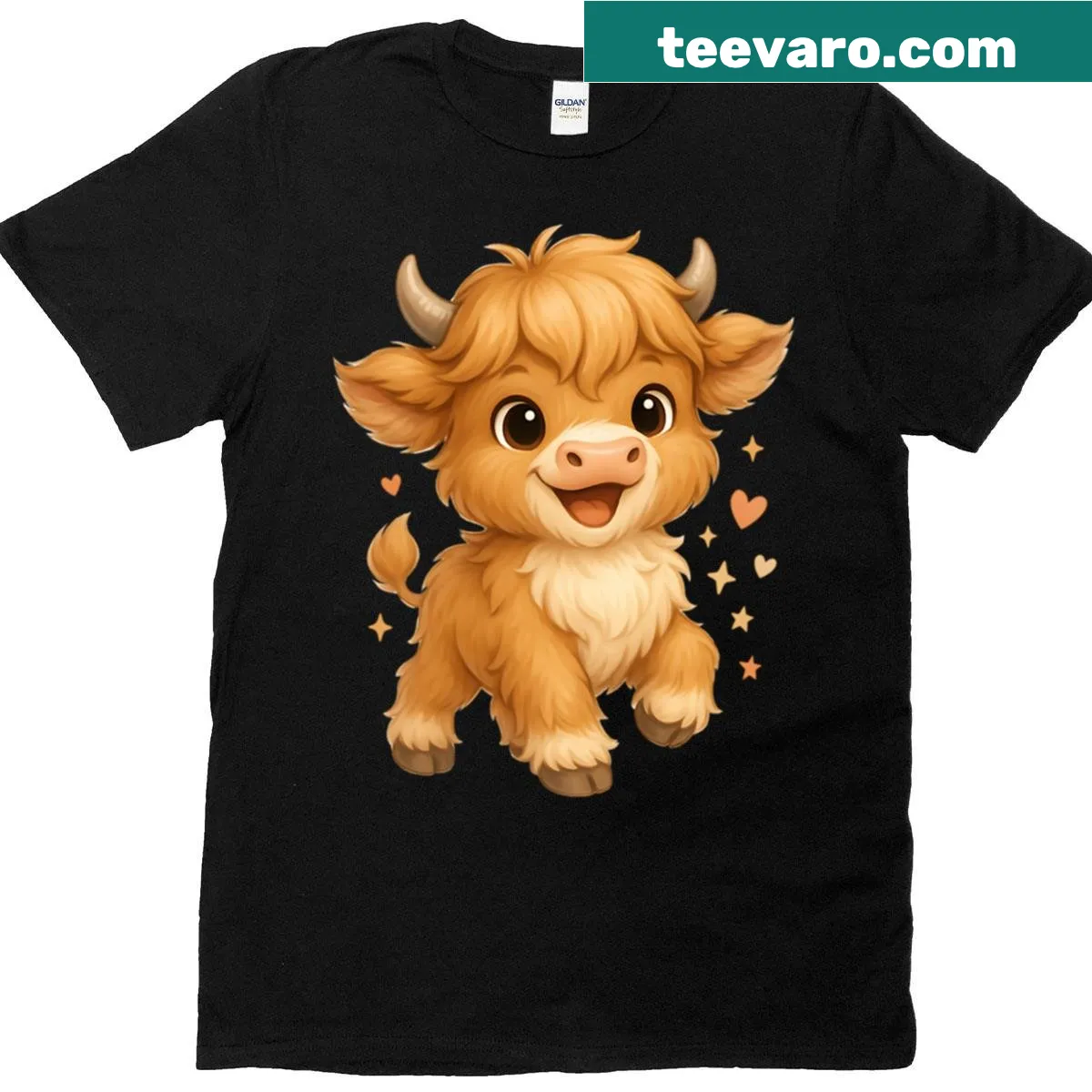 Kawaii baby Highland cow graphic on an oversized t-shirt — on a men's t-shirt