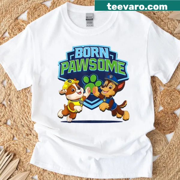 Oversized cartoon graphic of cute police dogs on a t-shirt