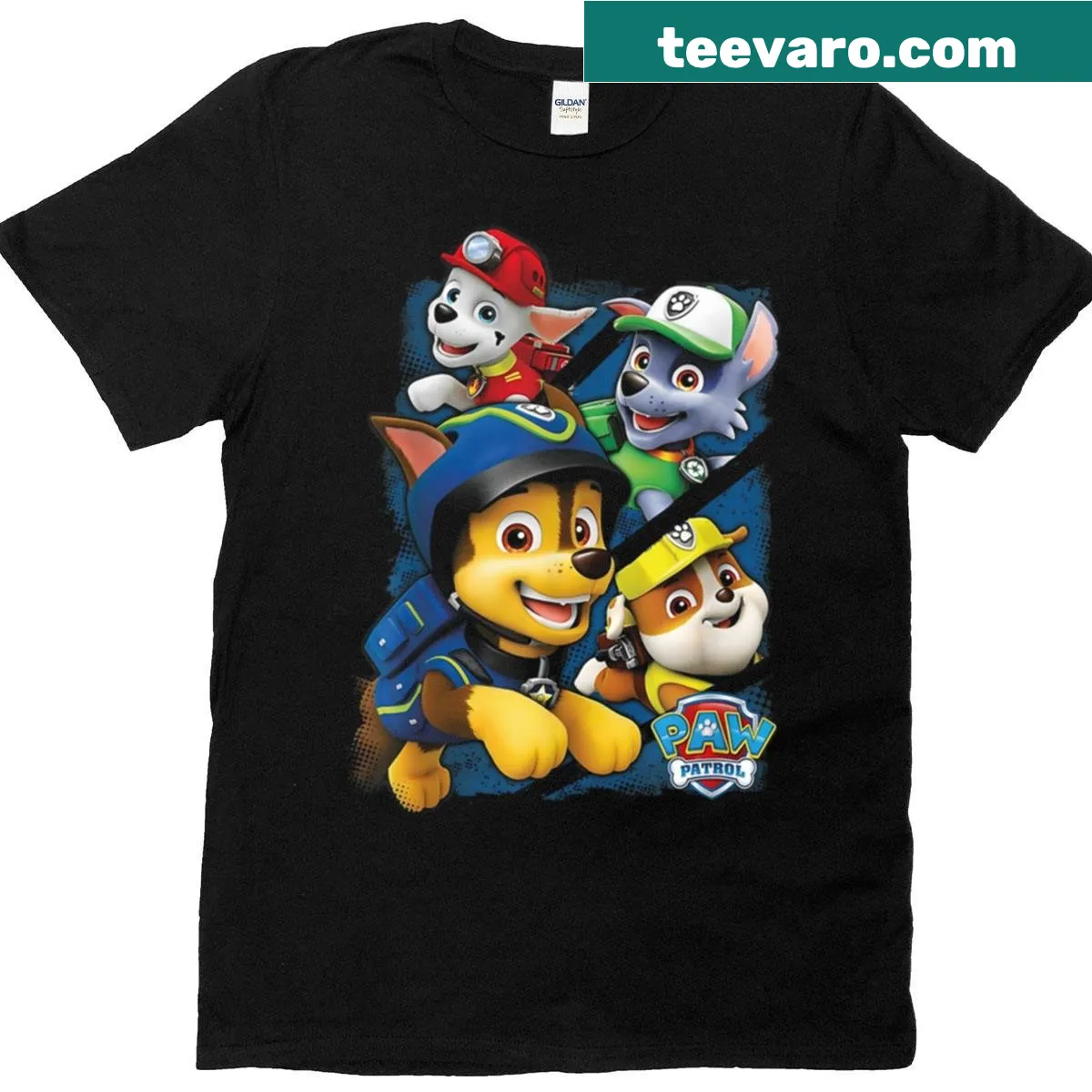 Oversized T-shirt with a cartoon graphic of cute police dogs — on a men's t-shirt