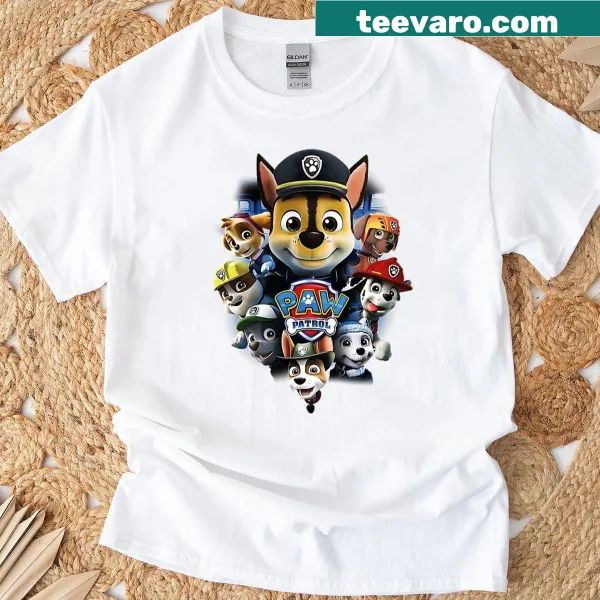 Cartoon dogs in police uniforms on a funny art T-shirt