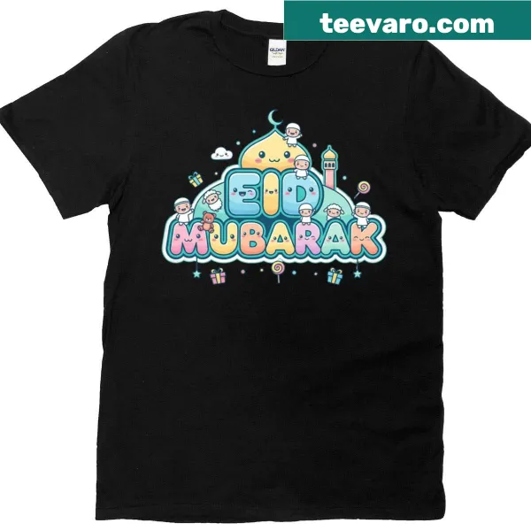 Kawaii cartoon Eid Mubarak design on a T-shirt
