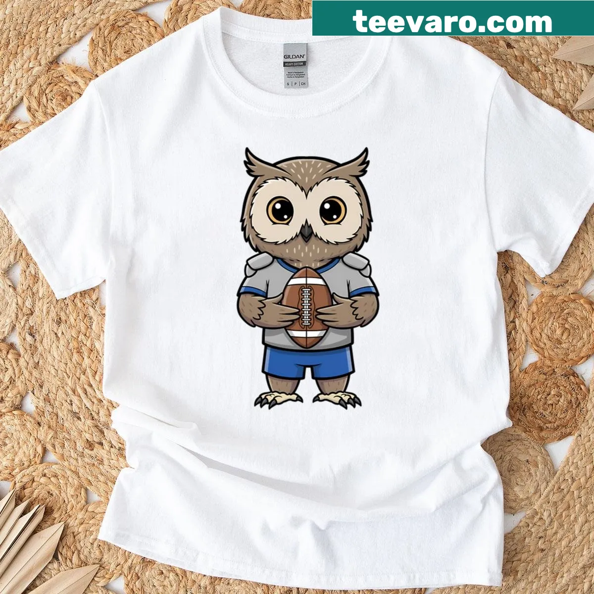 Cute cartoon football owl mascot T-shirt for kids — on a men's t-shirt