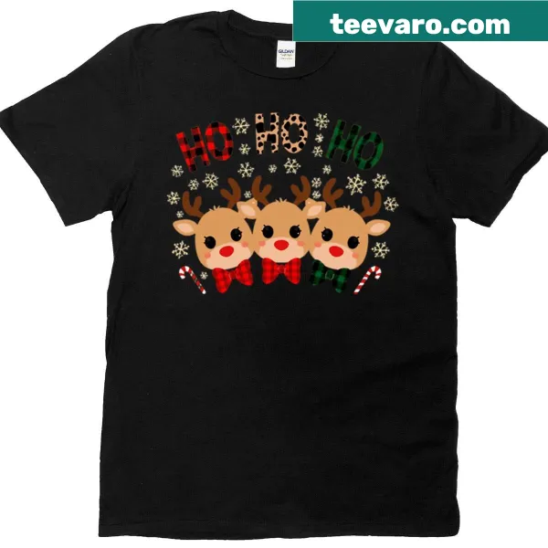 T-shirt featuring a festive reindeer family and 'Ho Ho Ho' graphic