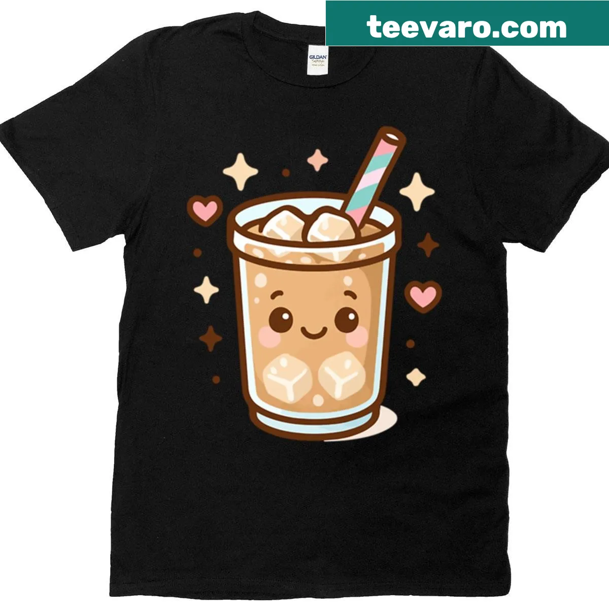 Oversized T-shirt with a kawaii iced coffee cup design — on a men's t-shirt