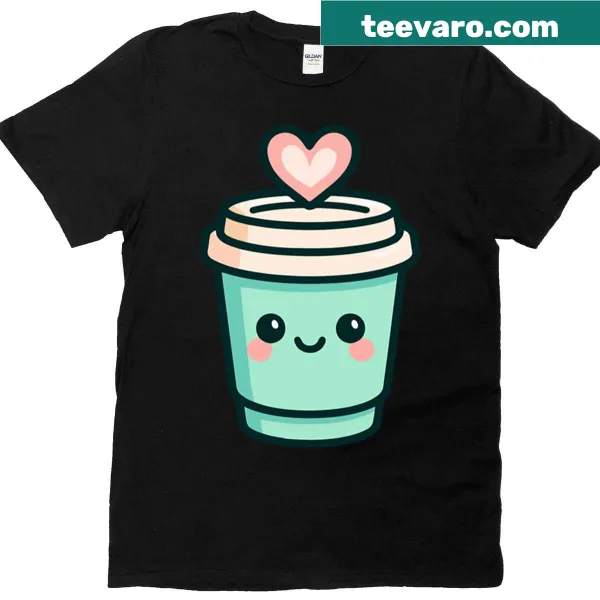 Kawaii coffee cup graphic on an adorable t-shirt