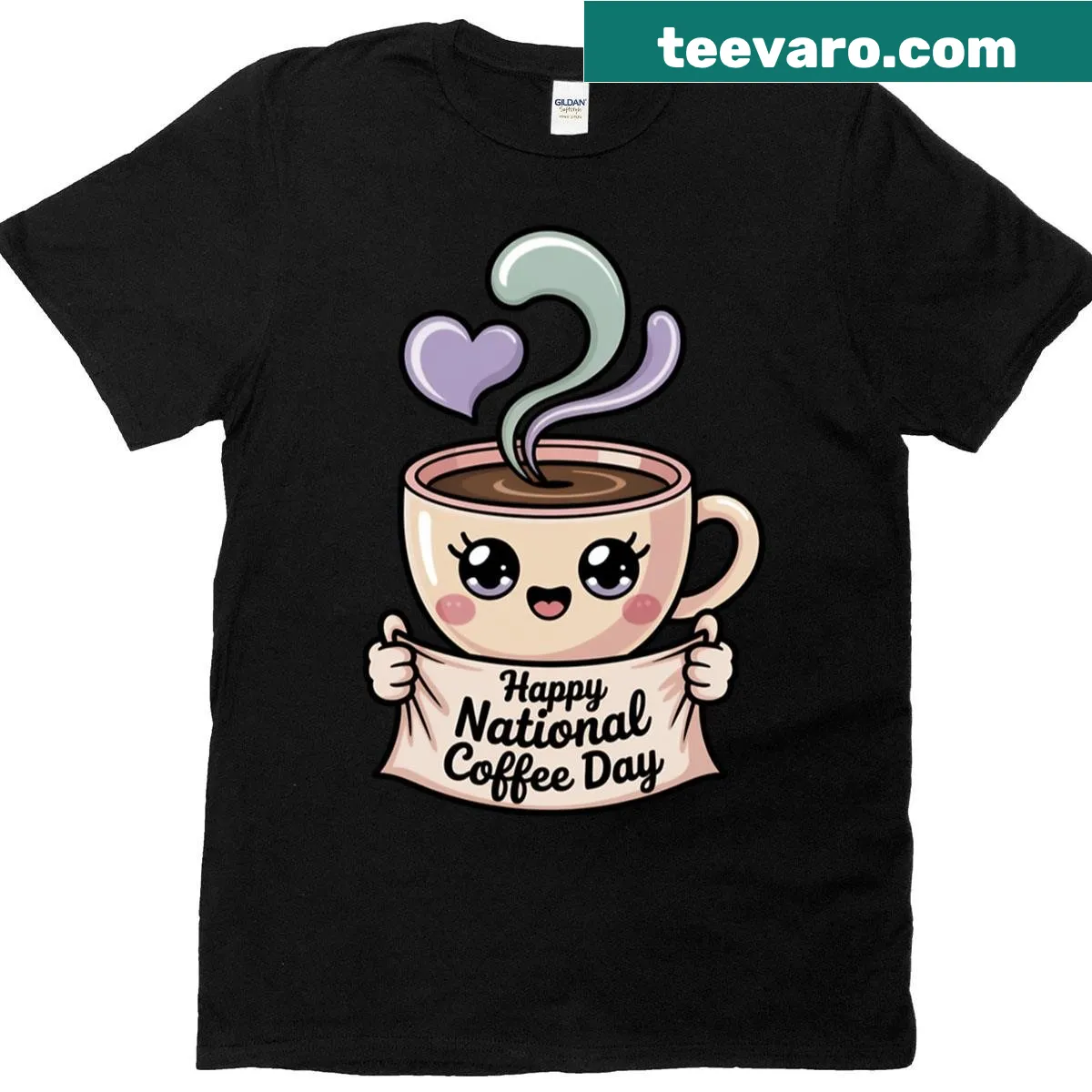 Kawaii coffee cup graphic smiling on a t-shirt — on a men's t-shirt