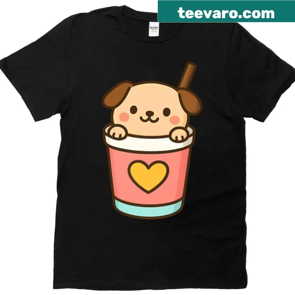 Cute puppy in a pink cup graphic on an oversized T-shirt