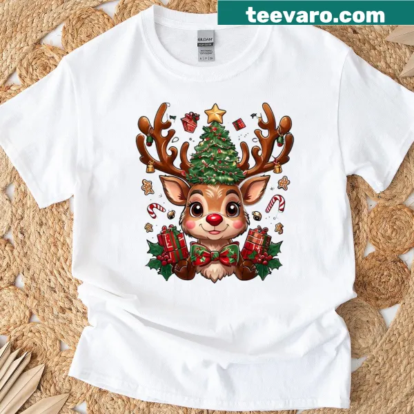 Adorable Christmas shirt with cute reindeer graphic