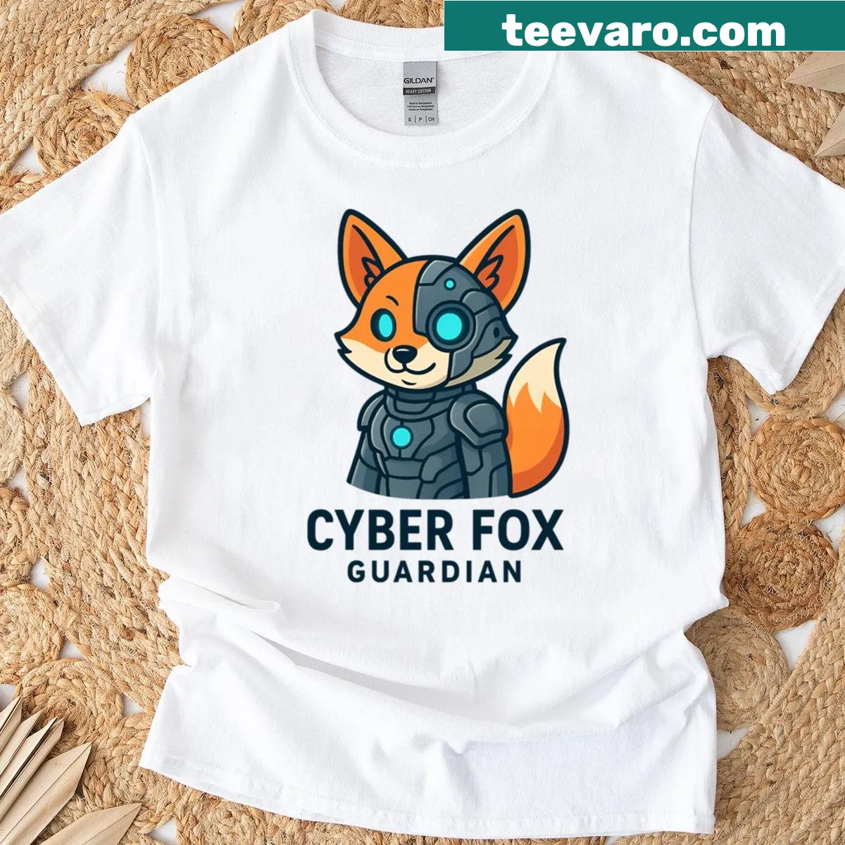 Futuristic neon fox illustration on an oversized T-shirt. — on a men's t-shirt