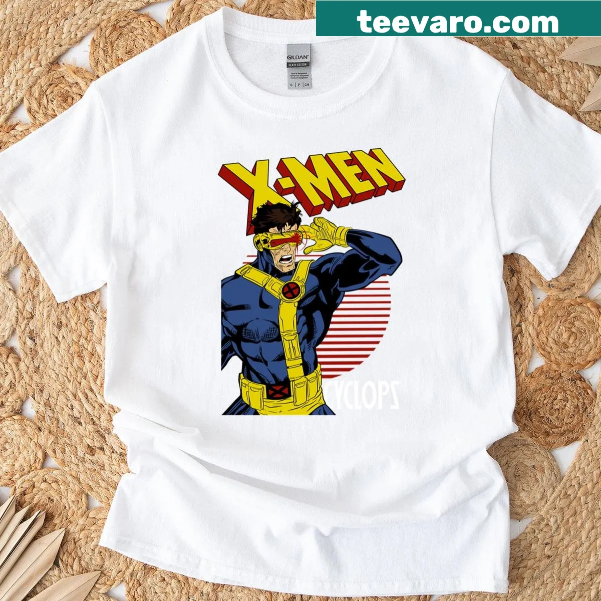 Retro design t-shirt featuring Cyclops from X-Men — on a men's t-shirt