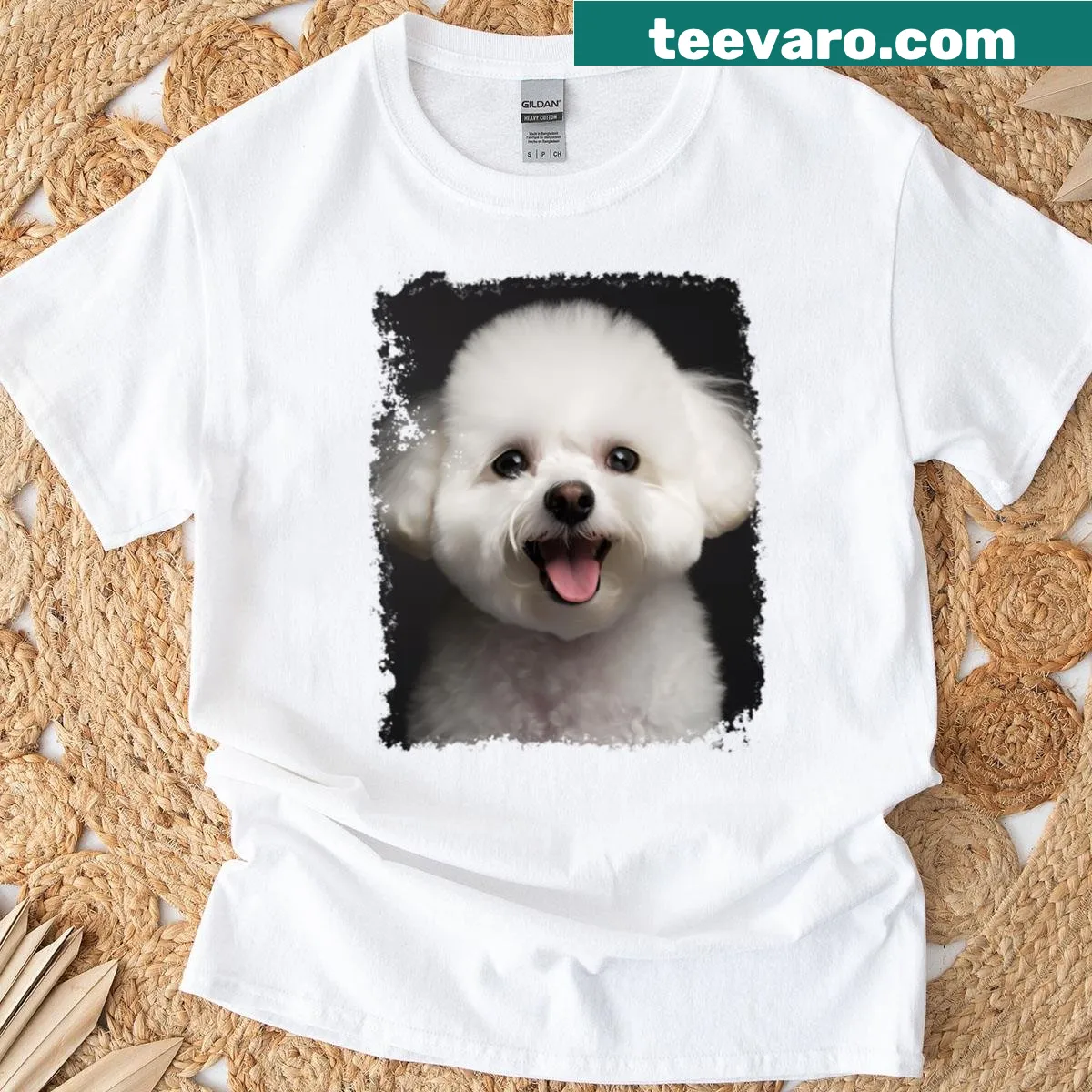 Illustration of a Bichon Frise on a cute dog-themed T-shirt — on a men's t-shirt