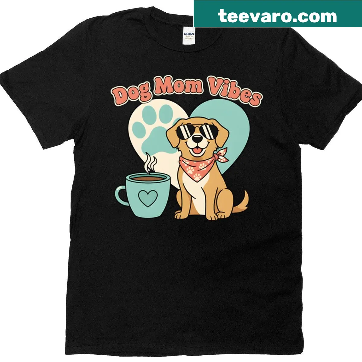 T-shirt with dog and coffee illustrations — on a men's t-shirt