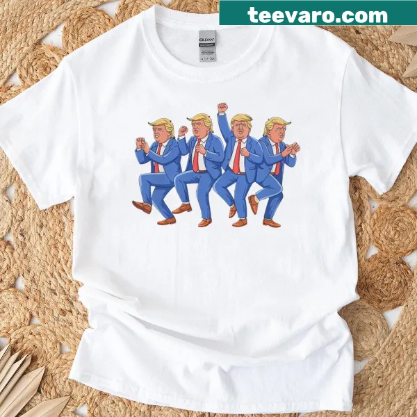 Illustration of Donald Trump dancing for Fourth of July celebration.