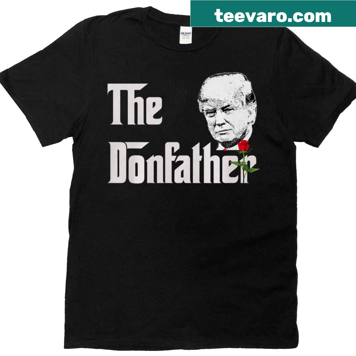 Caricature of Donald Trump styled as 'The Donfather' on a t-shirt — on a men's t-shirt