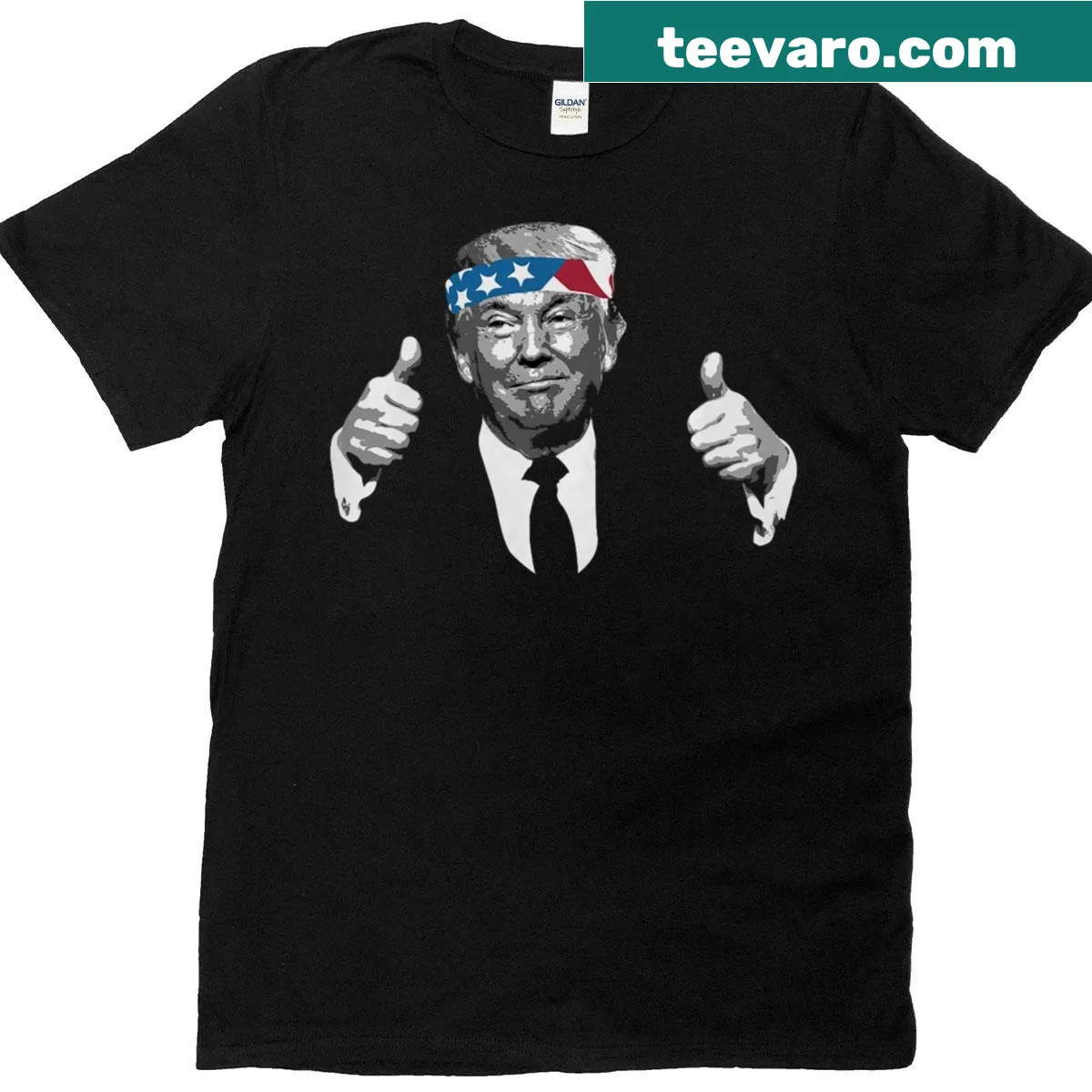Patriotic t-shirt featuring Donald Trump and American flag design — on a men's t-shirt