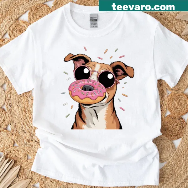 Cartoon dog balancing a donut on its nose