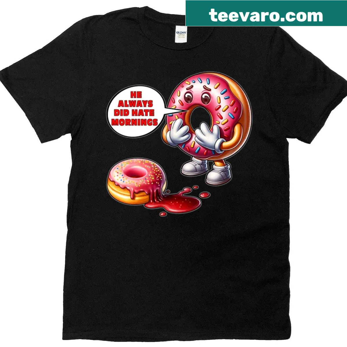 Playful donut shop design on boxy T-shirt — on a men's t-shirt