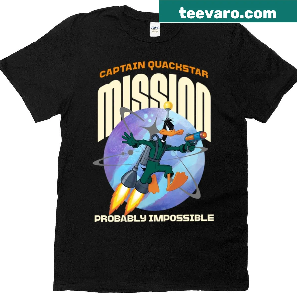 Cartoon Duck Dodgers t-shirt featuring the beloved character — on a men's t-shirt