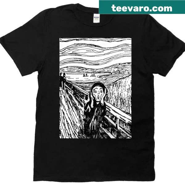 Art-inspired t-shirt featuring elements related to Edvard Munch's style.