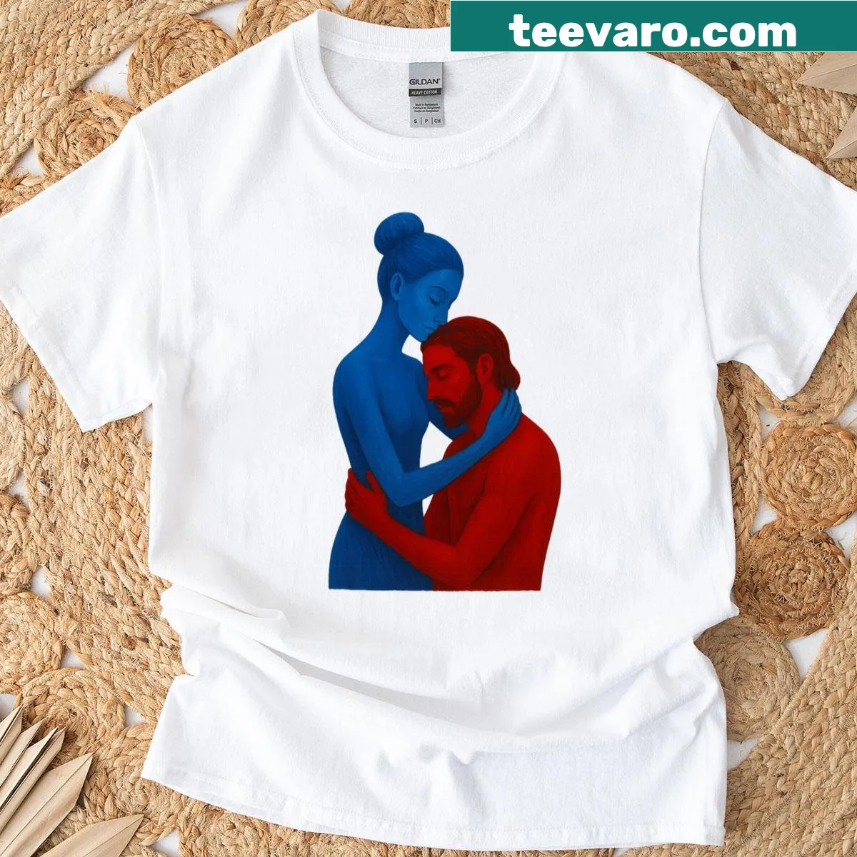 Abstract love painting on a t-shirt expressing connection between souls — on a men's t-shirt