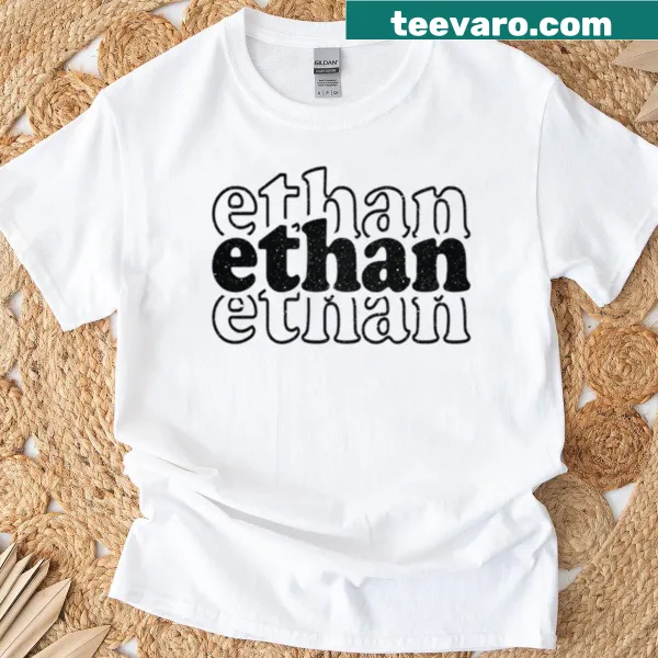 Personalized shirt featuring the name Ethan in a charming graphic