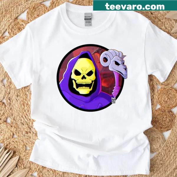 Skeleton graphic with evil master theme on a t-shirt